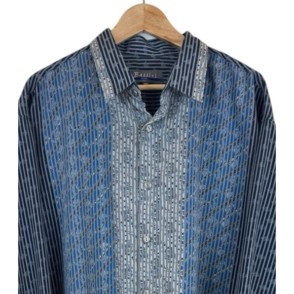 Bassiri Limited‎ Collection Shirt Mens 2XL XXL Blue Abstract Casual Geometric - Picture 2 of 7